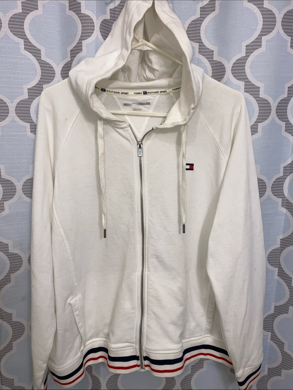 Tommy Hilfiger Cream Zip Hoodie with Signature Red & Navy Trim